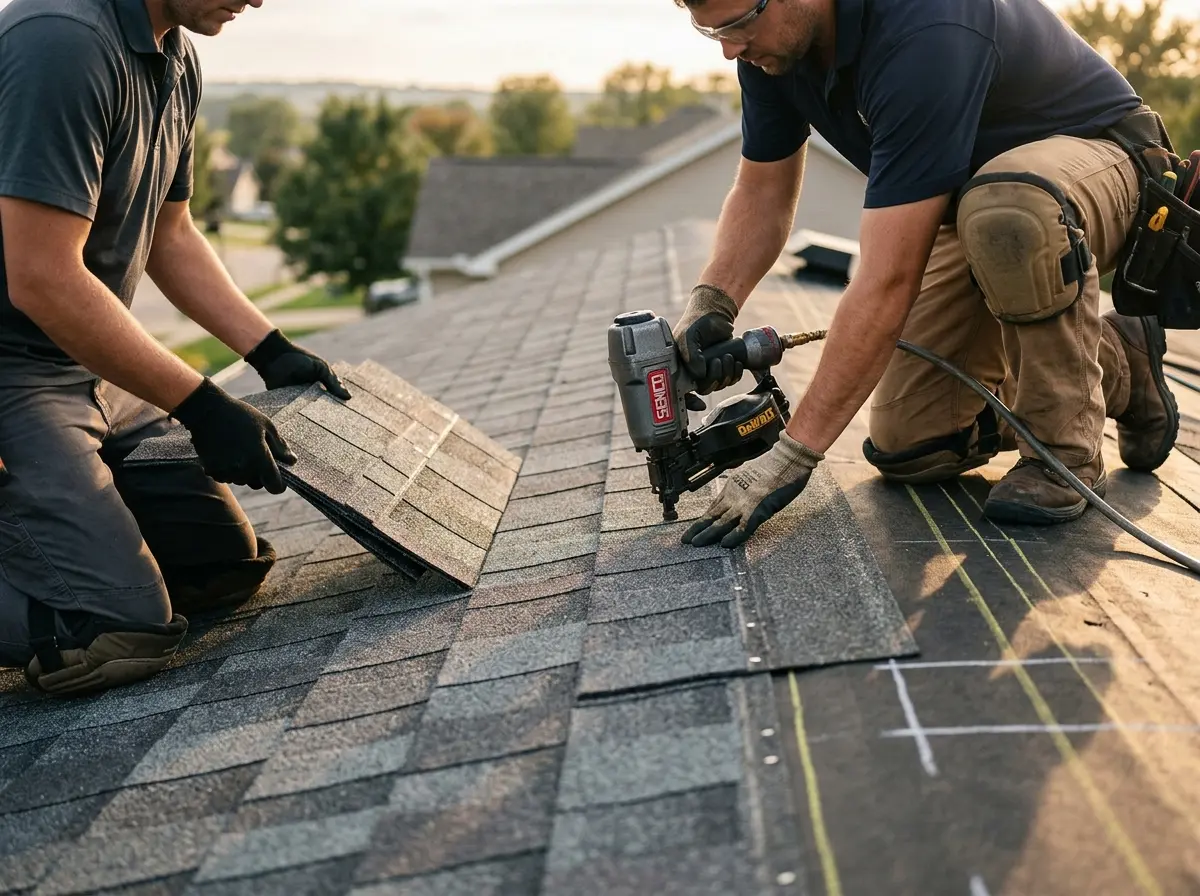 Professional roofer working on a residential roof in Wilkes-Barre
